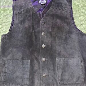 New Terrain Leather Vest Mens Size Large Button Up , Sheriff Star  ButtonsBrown
